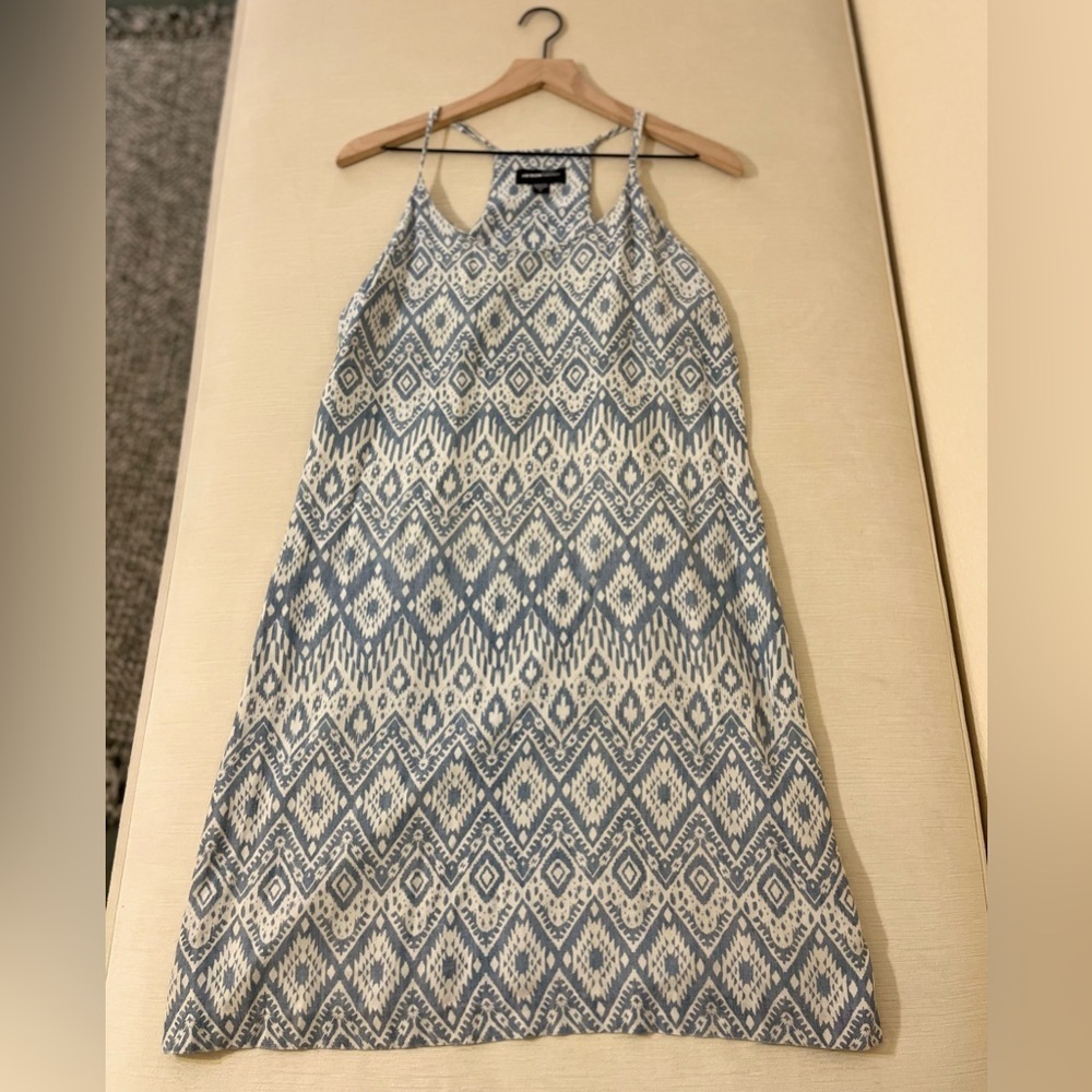 Fifteen Twenty Blue White Ikat Geometric Shift Dress Coastal Boho Resort